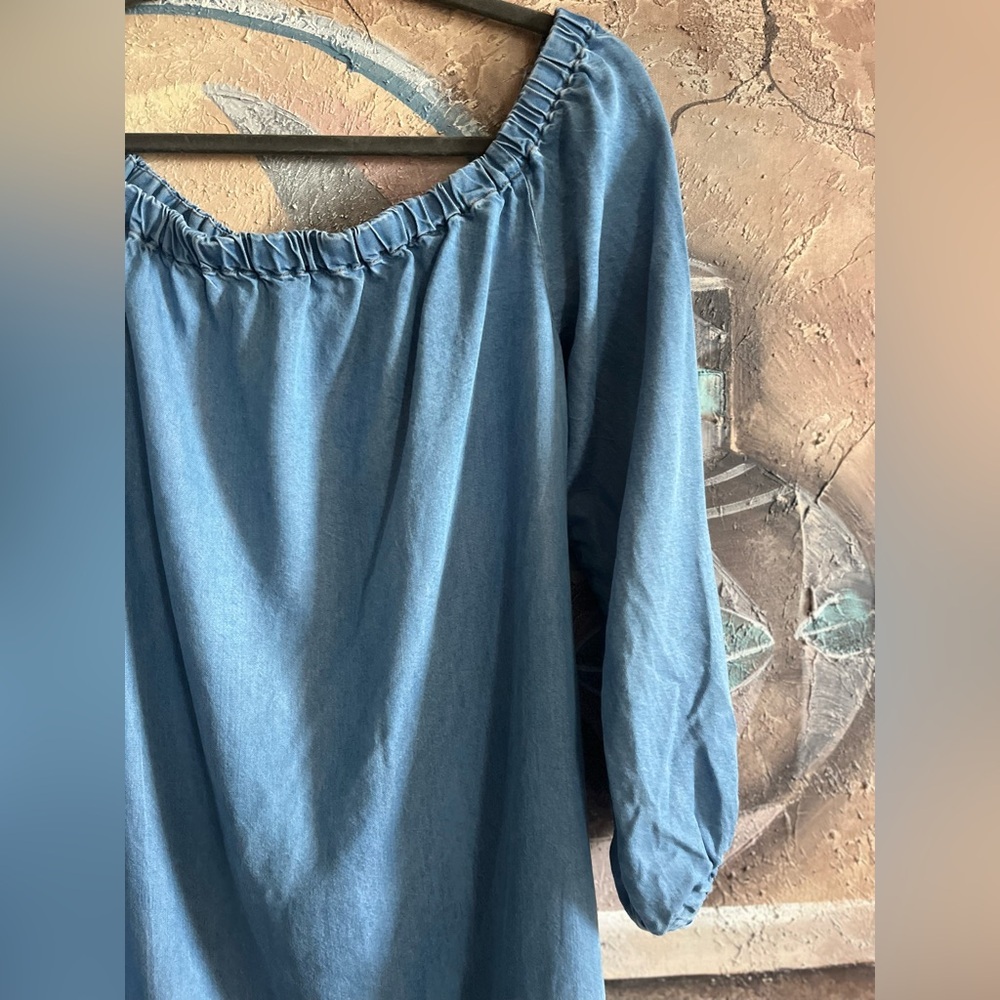 7 For All Mankind Denim Off-Shoulder Mini Dress - Picture 3 of 6
